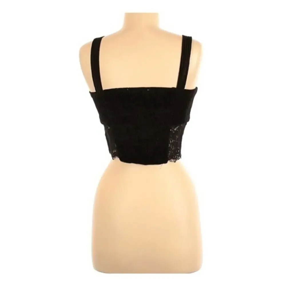 A.E.L.Y Halter top black ribbed black velvet lace tie whimsigoth festival NWT M - Picture 2 of 5